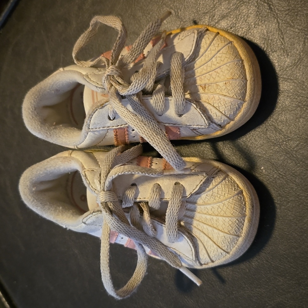 Adidas Kids Toddler Size 5K Pink White Leather Athletic Shoes Lace Up